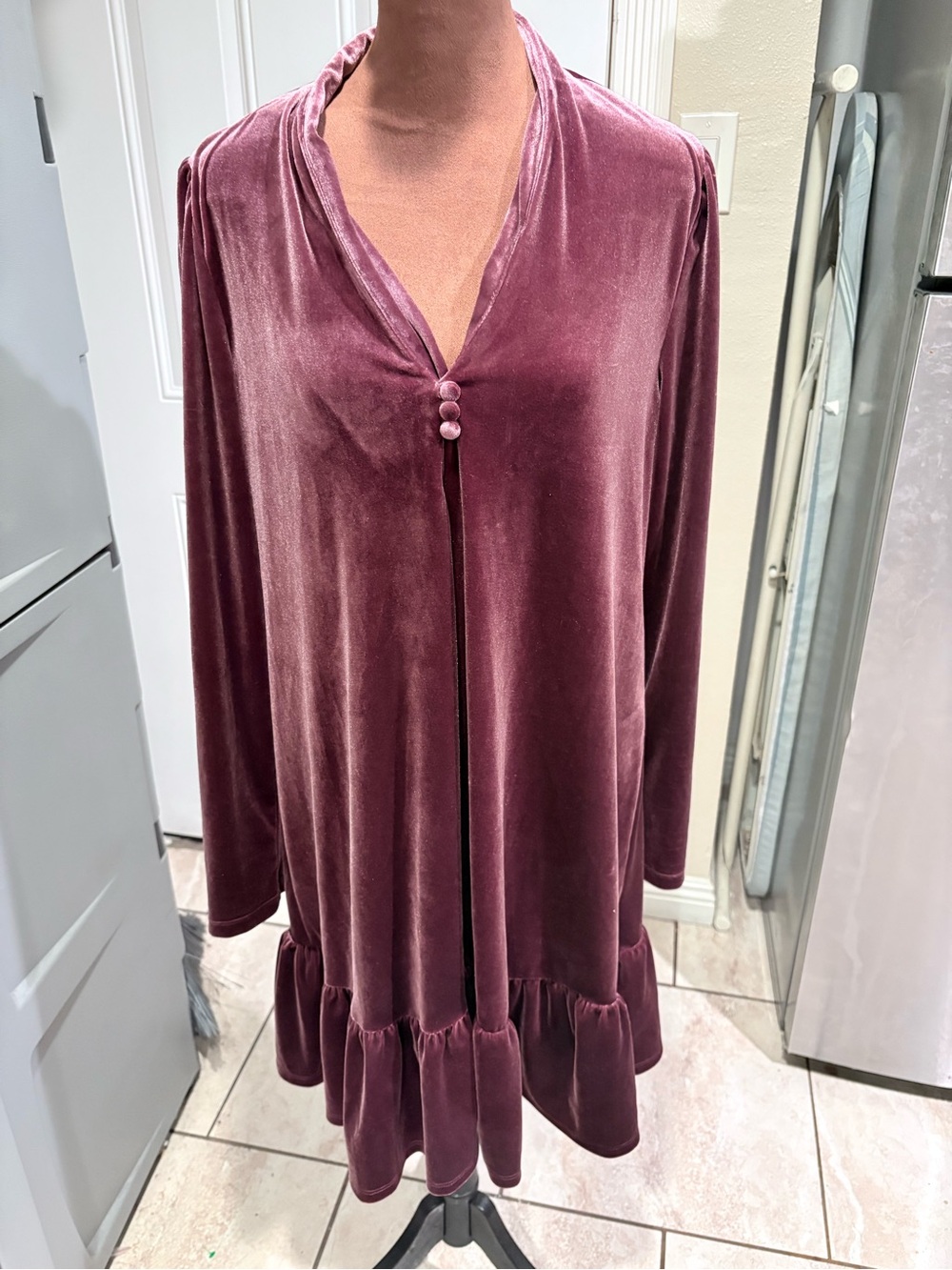 Velvet Button-Front Tunic in Dusty Mauve